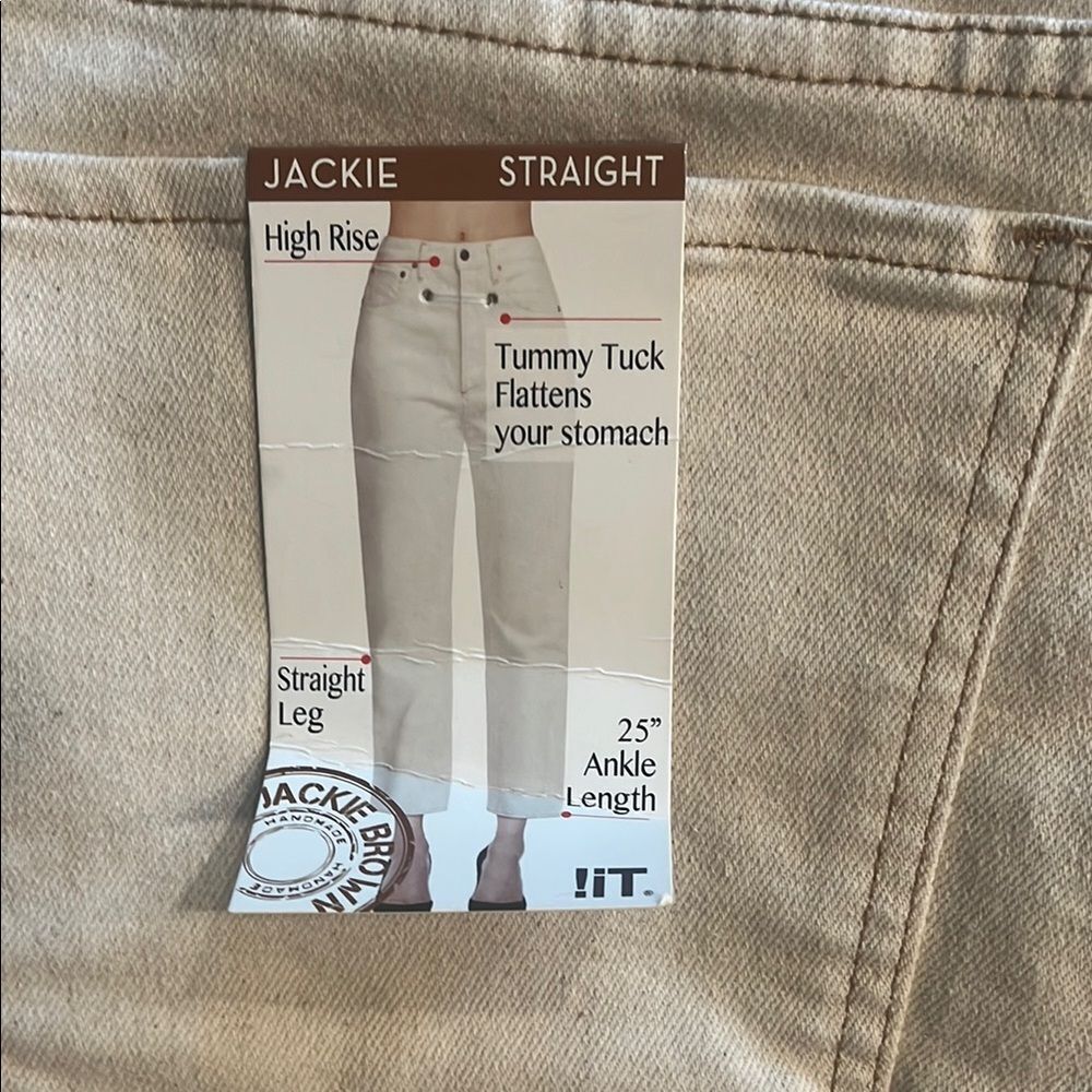 NWT !it Jackie Cream high rise straight leg raw hem ankle tummy tuck jeans - Picture 4 of 7
